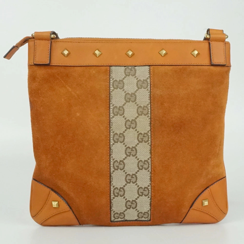 Gucci Studded Shoulder Bag Beige Cream x Brown GG Crossbody